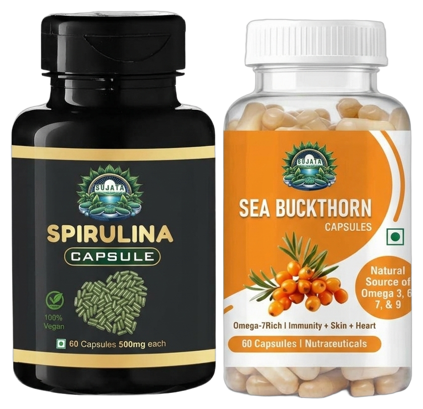 Sujata Nutrilive Healthy Life Combo - Spirulina and Sea Buckthorn Bottles Cutout