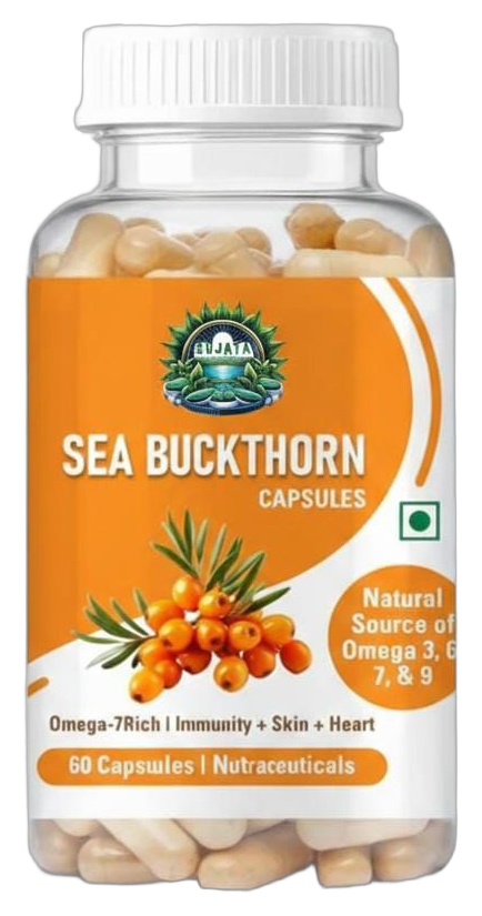 Sujata Wild Himalayan Sea Buckthorn Capsules Seamless Bottle Cutout
